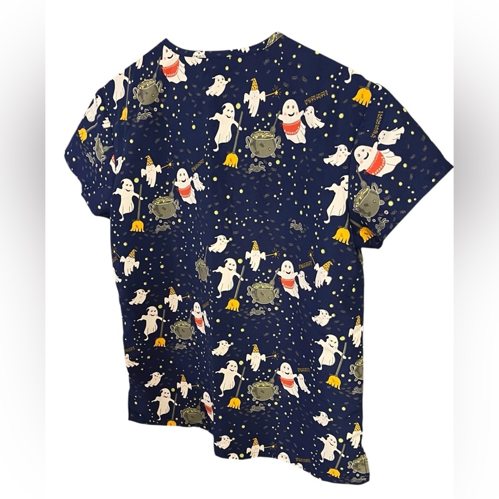 Women's Serene Uniform Scrub Top Blue Halloween-Fall Print - Picture 11 of 11